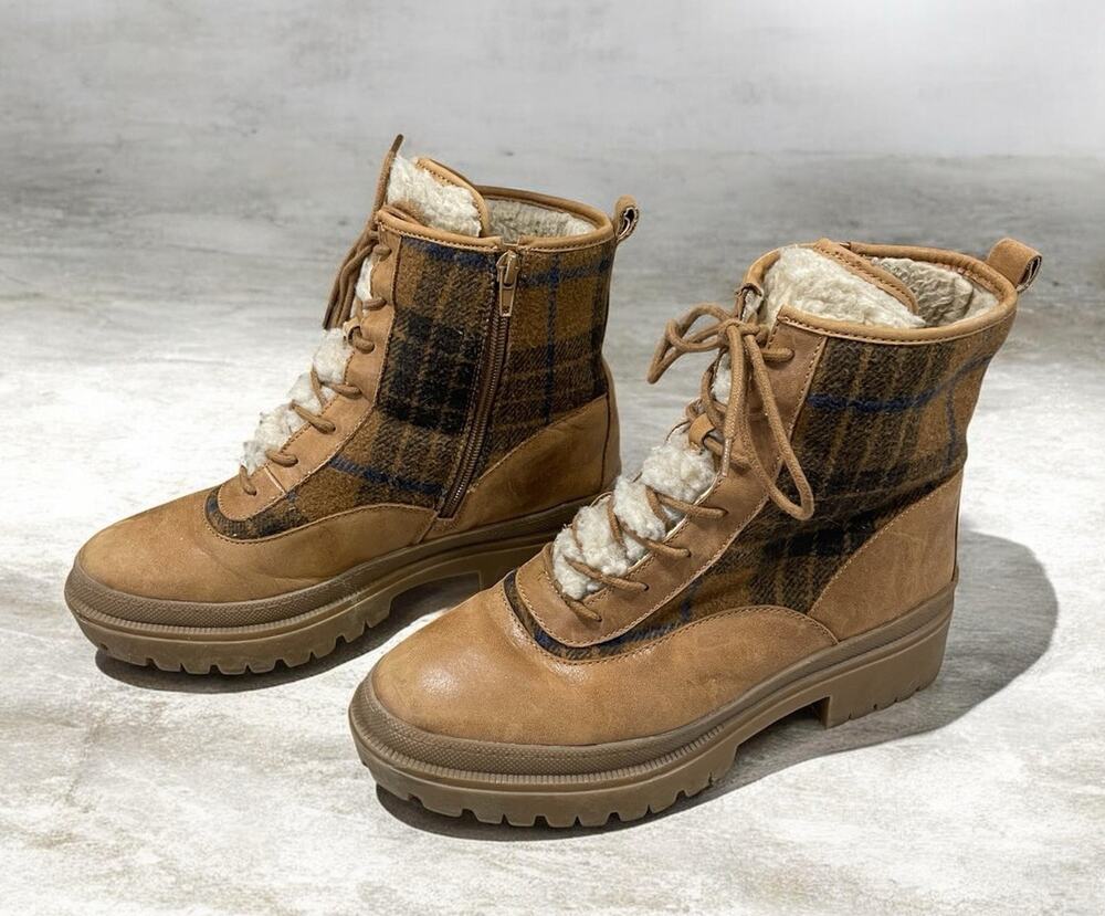 Lucky Brand Women’s Edive Plaid Ankle Combat & Lace Up Boots Size 9.5 -Outdoors